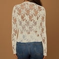 thumbnail image 5 of VBVC Women's Long Sleeve Lace Mesh Sheer Top,Ladies High Neck See-Through Floral Blouse,Slim Fit Party Clubwear Crop Top for Women,Beige,S-XL, 5 of 7