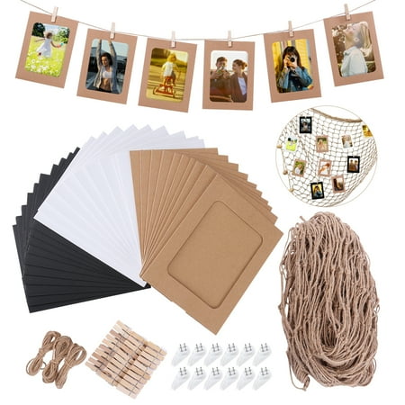 

NUOLUX Mediterranean Style Decorative Fish Net Marine Fishing Net Wall Decoration 30pcs 6 Inches Photo Frame + 30pcs Wooden Clamp + 12pcs