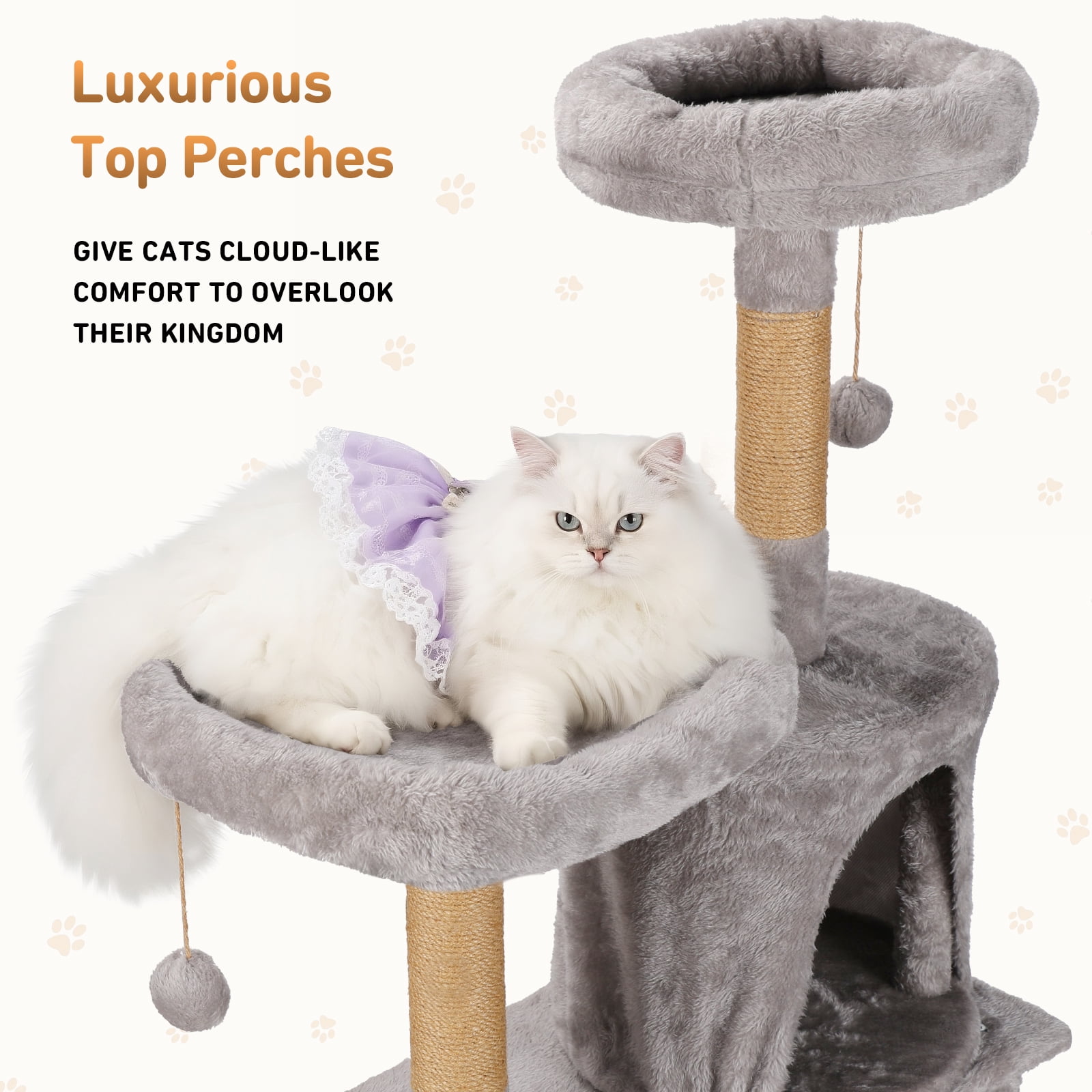 ZephyPaws 46in Cat Tree for Indoor Cats,Cat Tower with Scratching Post,Ramp,Perch,Cat Condo for Kittens,Elderly Cats,Light Gray