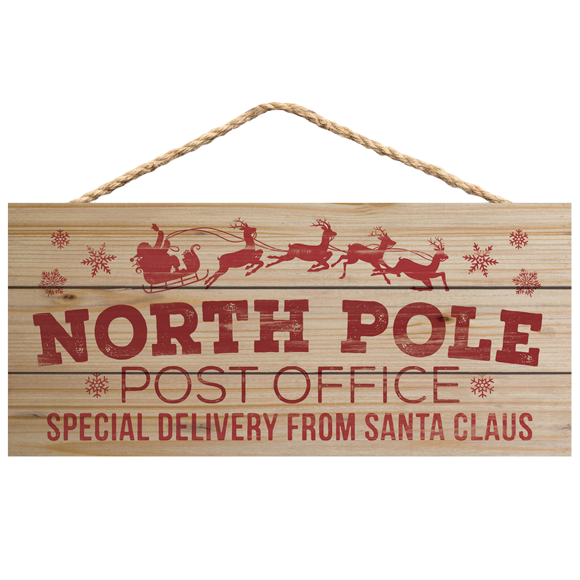 North Pole Post Office Natural 10 x 4.5 Wood Christmas Wall Hanging