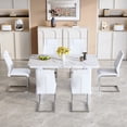 thumbnail image 6 of ExtraLco 7 Piece Dining Table Set for 6, White Marble Look Table with 6 White PU Chairs, 6 of 11