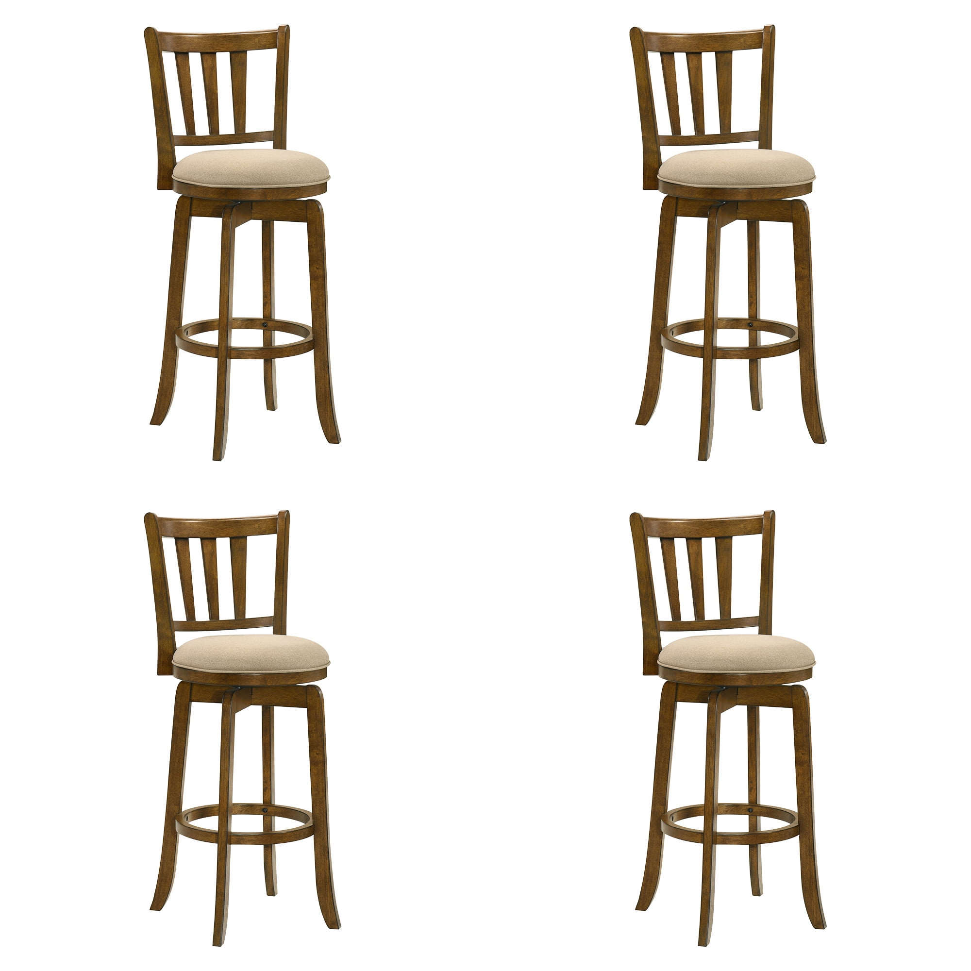 Wren Modern Farmhouse Swivel Wood Bar Height Kitchen Bar Stool in Sepia Brown Finish with Light Scone Fabric Upholstered Seat - Set of 4