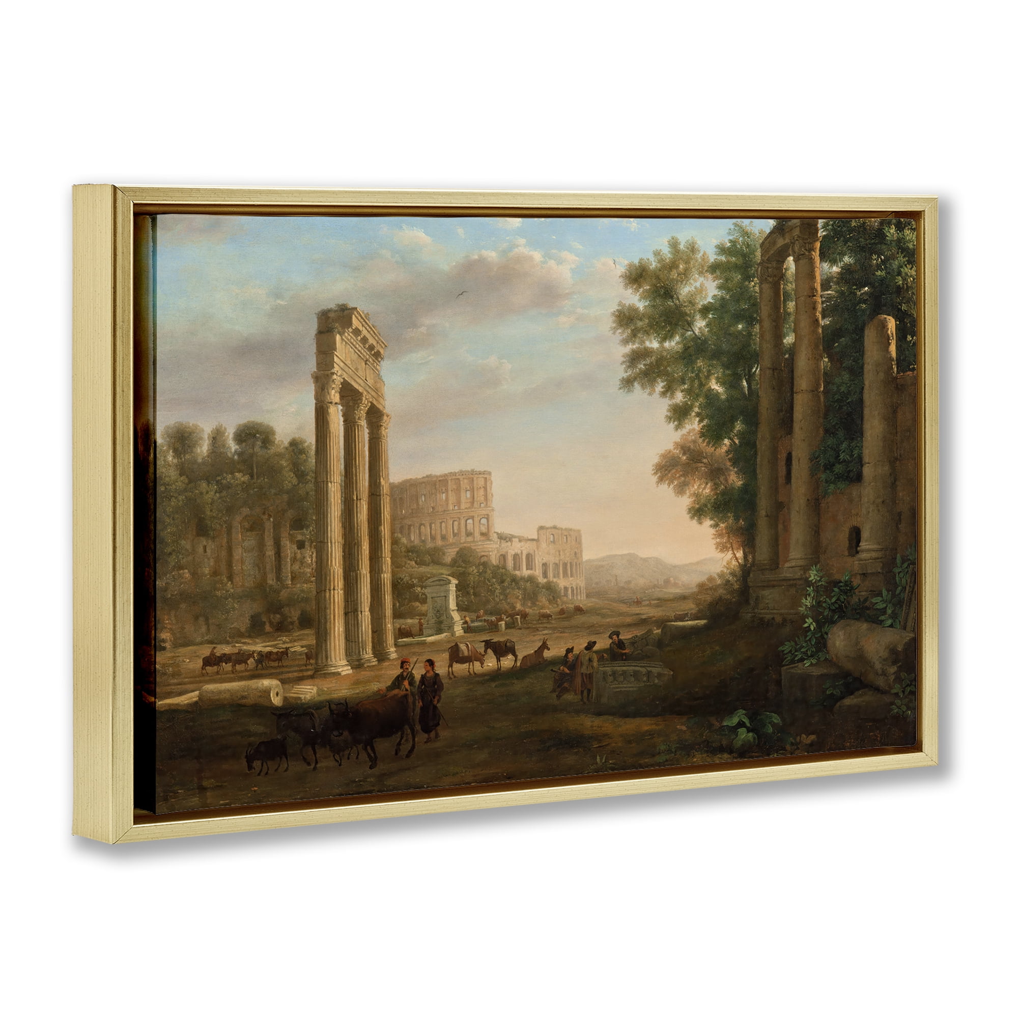Stupell Industries Classic Claud Ruins of Roman Forum Buildings & Architecture Painting Gold Floater Framed Canvas Art Print Wall Art, 25 x 17