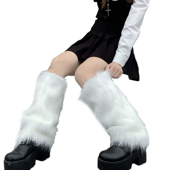 Women's Fur Leg Warmers Faux Rabbit Fur Leg Warmer Boot Winter Cuffs Cover For Women Padded Thickened Warm White Socks,White