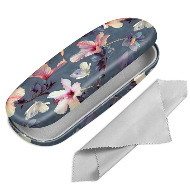 Funda para anteojos con forma de concha dura finita con estampado de hibiscos en flor