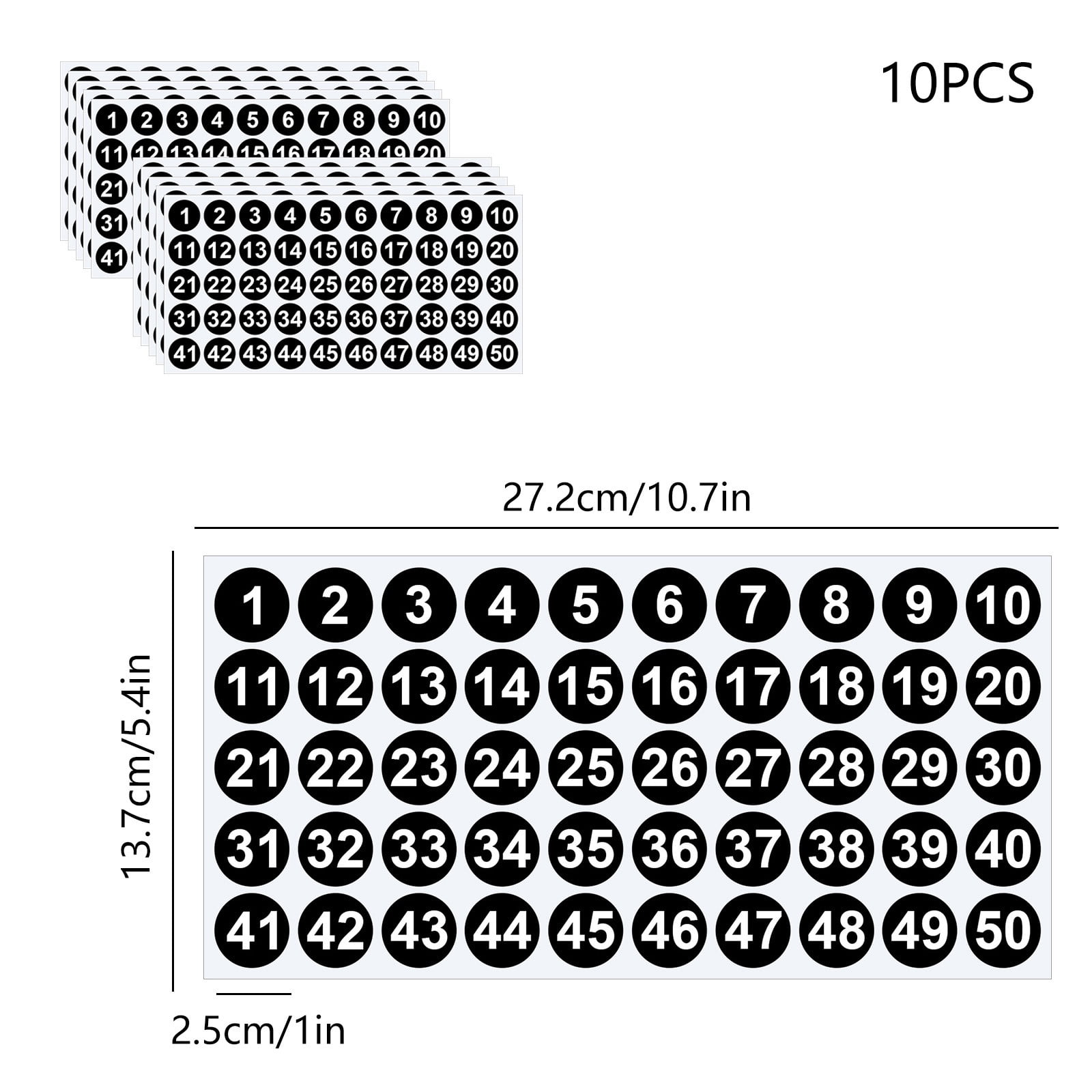 JVBTVB 1-50 Colorful Round Number Stickers (1 Inch) - 10 Sheets for Labels, Organization & Back to School Supplies - Self Adhesive, Easy Peel & Stick