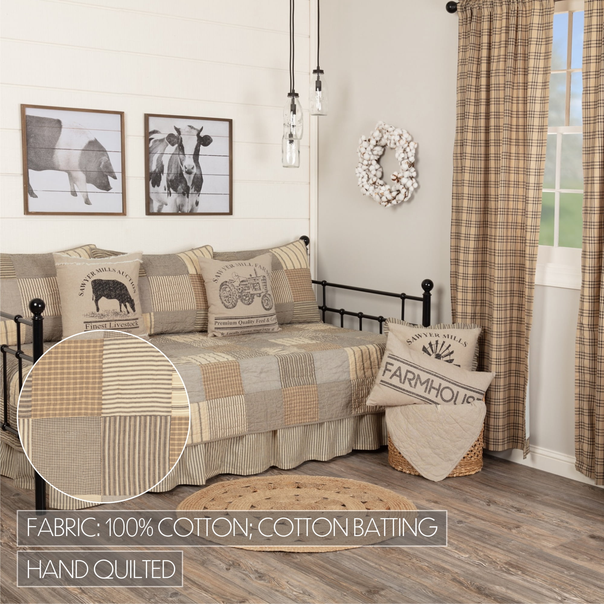 VHC Brands Sawyer Mill Daybed Quilt Set, Charcoal Grey