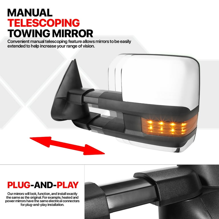 Pair] Chrome Power Amber LED Signal Towing Side Mirror for 88-00 C