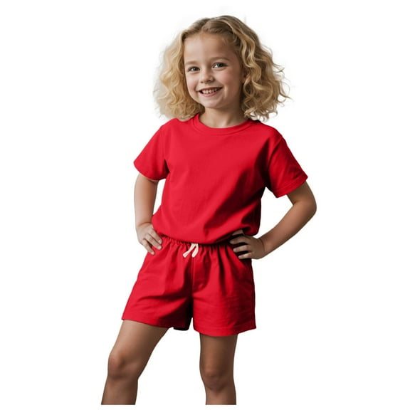 Toddler Girls Baby Girl Outfits 18-24 Months Girls Spring Outfits Girls Clothes Summer Solid Knit Short Sleeve Tee Flare Pants Set Toddler Bottoms Outfit Gibobby(6-7 Years,Red)