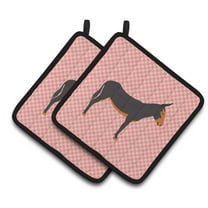 Caroline's Treasures Catalan Donkey Pink Check Pair of Pot Holders