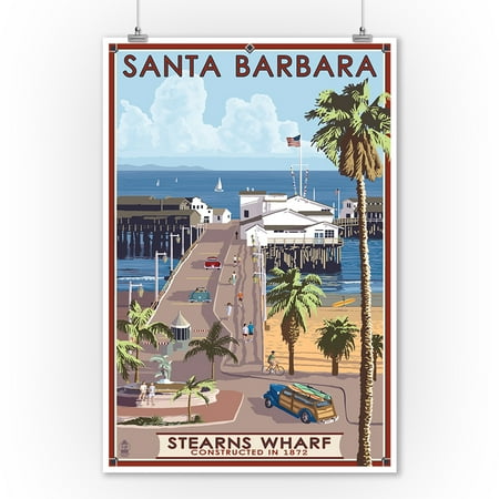 Restaurant Santa Barbara California Art (Santa Barbara, California - Stern's Wharf - Lantern Press Artwork (9x12 Art Print, Wall Decor Travel)