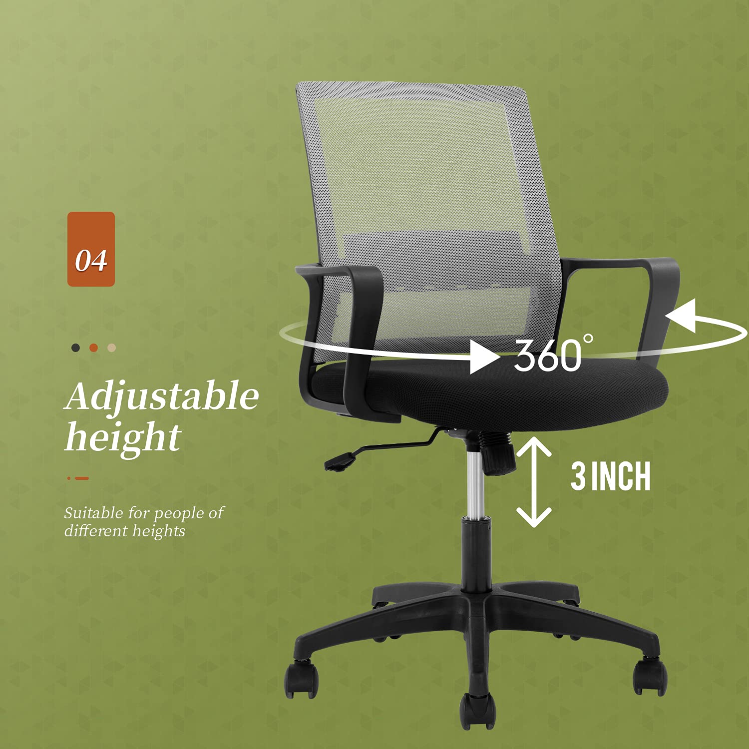 BestOffice Ergonomic Office Chair, Lumbar Support, Adjustable Height with Armrests for Adults(Grey)