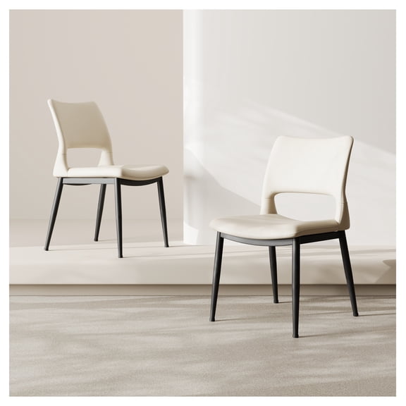 Modern minimalist white PU leather Dining Chairs Set of 2, comfortable backrest design, metal leg support, suitable for restaurants, kitchens, and offices.