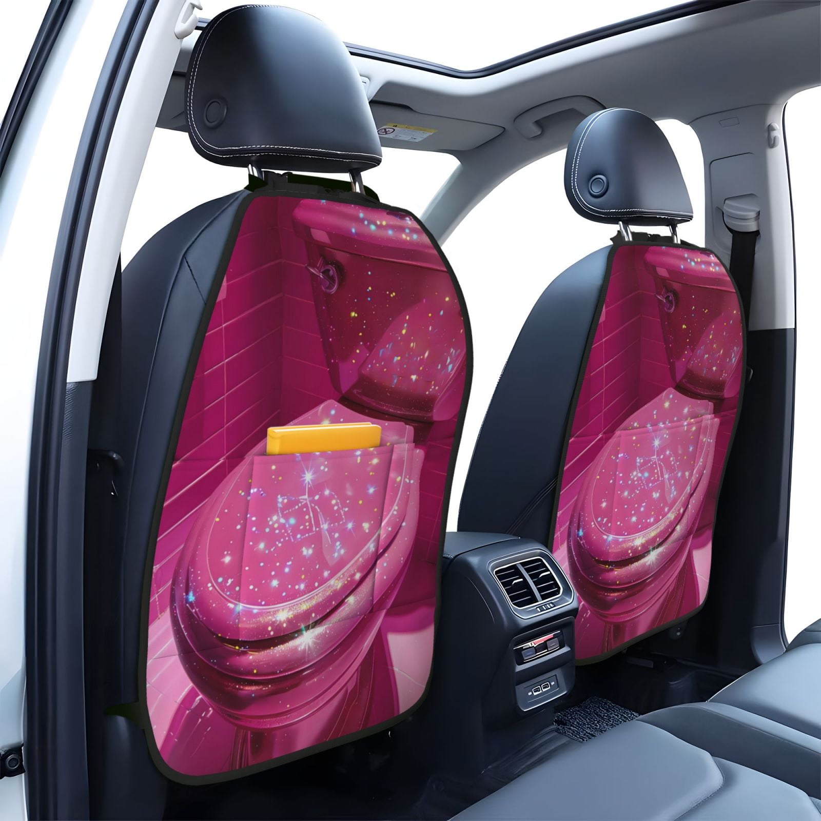 Xecao Sparkling Pink Toilet Pattern Car Seat Back Protector 2 Pack Large Capacity Pocket, Kick Mats Back Seat Protector