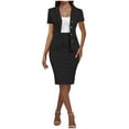 thumbnail image 2 of XUNKUSGA Skirt Suit Set for Women Soild Color Business Casual Short Sleeve Blazer and Pencil Skirts Formal Office Casual Outfits for Work, Office, Meeting S-5XL,Black, 2 of 6