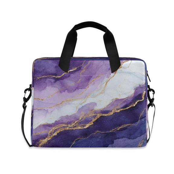 16" Laptop Briefcase, Detachable Anti-Slip Shoulder Strap, Multi-Compartment Work Travel Bag Abstract Dark Purple Marble