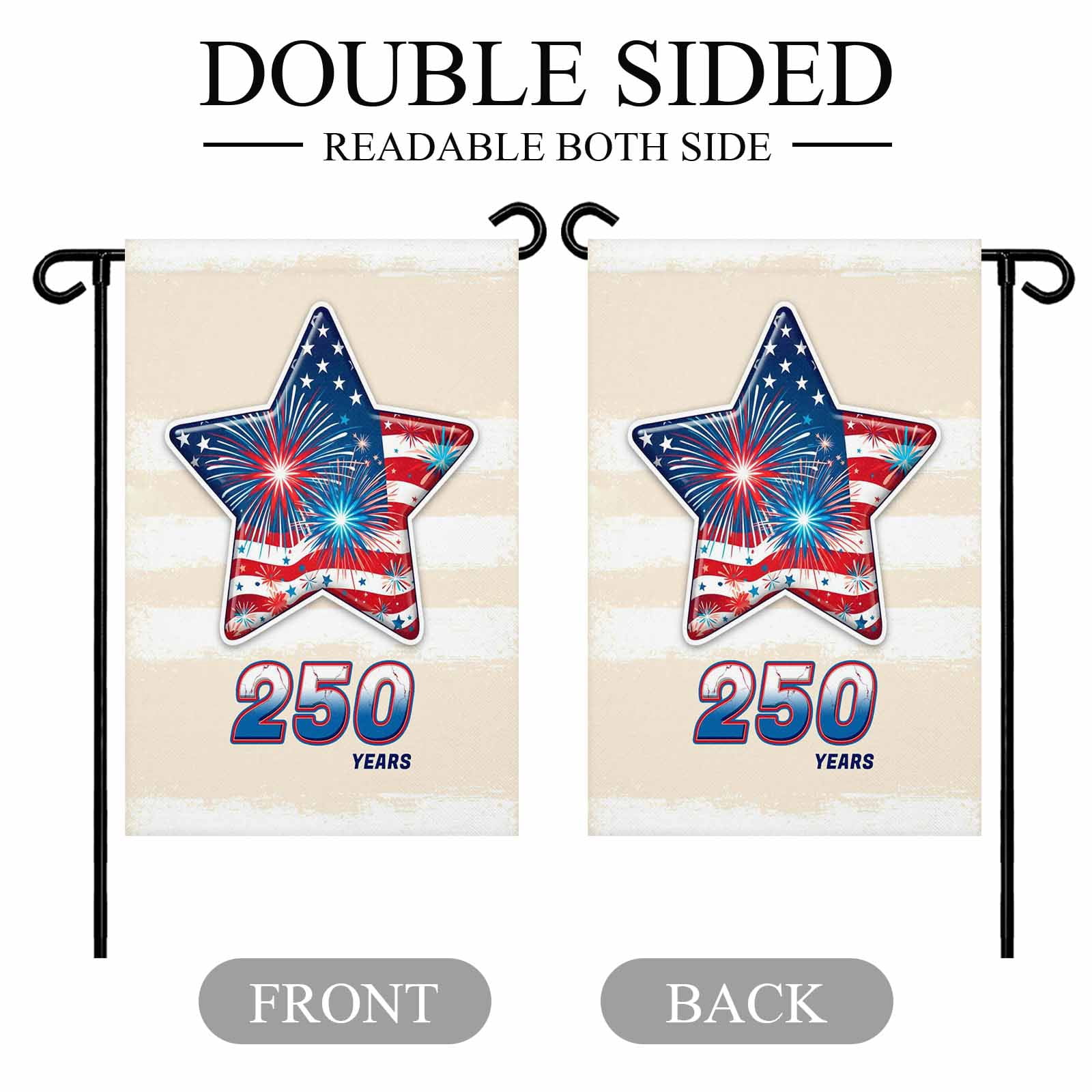 4th of July Garden Flags American Flag Garden Flag Double Sided Welcome Flag Patriotic Star Fireworks 250 Years USA Independence Day Yard Flags for Outdoor Lawn Porch Memorial Day Decor 28x40 Inch
