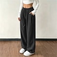 thumbnail image 4 of ZHYou No Boundarie Corduroy Pants for Women Ribbed Knit Drawstring High Waist Wide Leg Loose Casual Trousers with Pockets,Black,Size M, 4 of 7