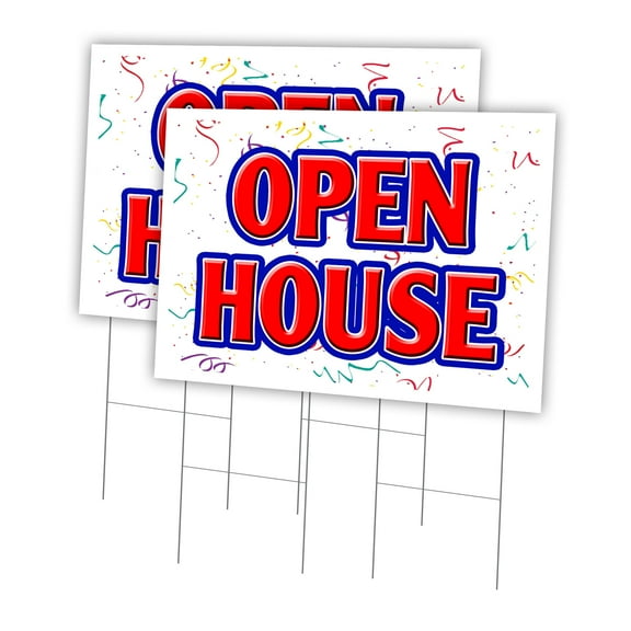 Open House 2 Pack Of 24" x 36" Yard Sign & Stake | Advertise Your Business | Stake Included Image On Front Only | Made in The USA