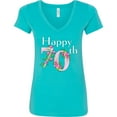 thumbnail image 3 of Inktastic Happy 70th Birthday with Roses Women's V-Neck T-Shirt, 3 of 5