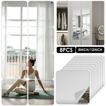 EUWBSSR 8Pcs Wall Mirror Tiles 8inch Self Adhesive Acrylic Mirror Square Full Length Mirror Wall Stickers Full Body Home Wall Mirror Sheets Flexible Mirror Sheets Mirror Stickers