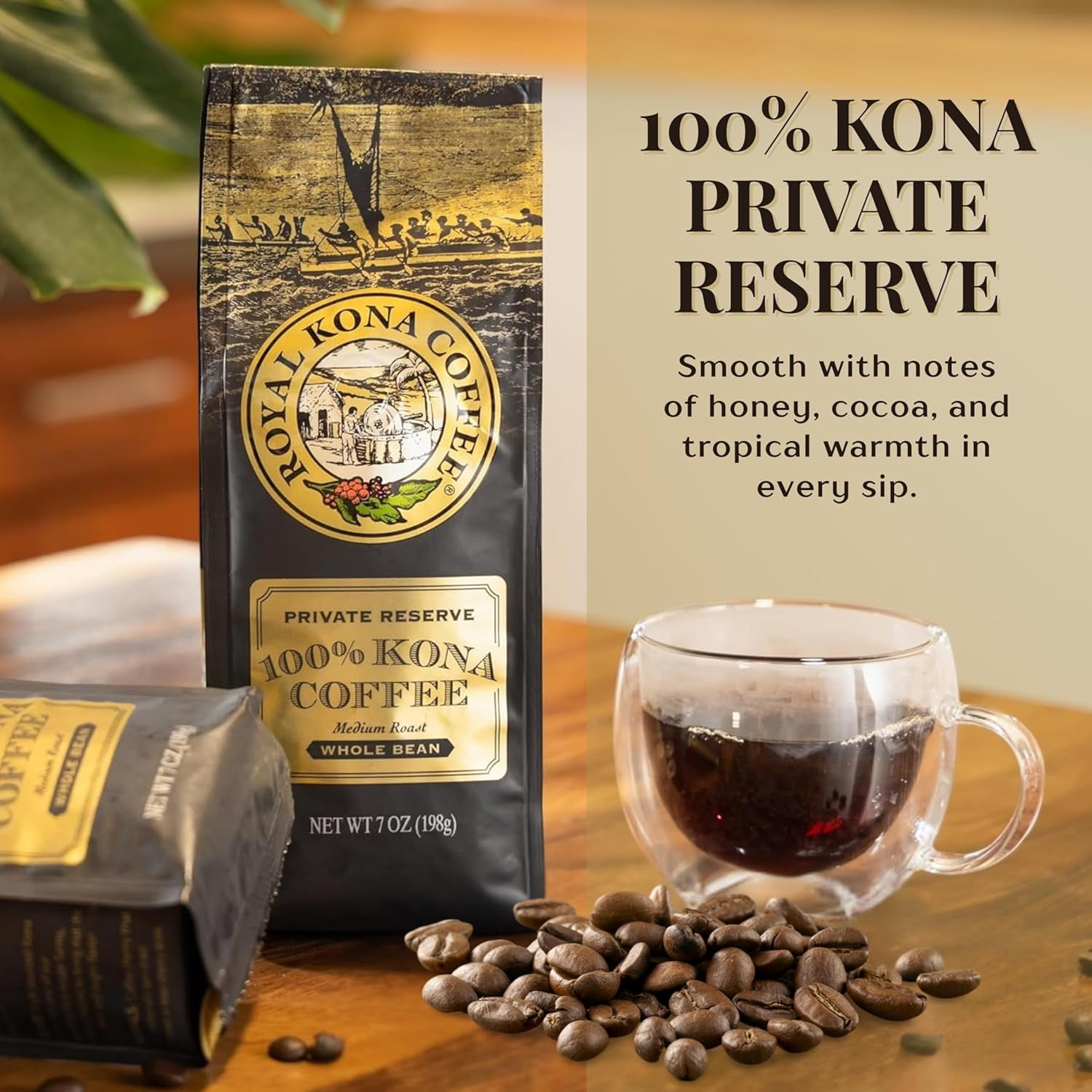 Royal Kona Coffee Medium Light Roast Whole Bean Coffee, 100