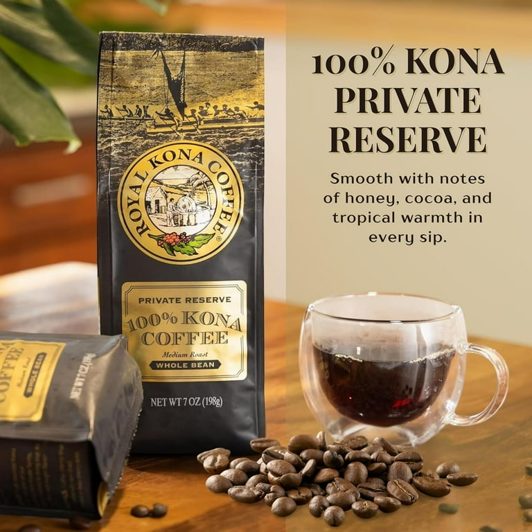 Royal Kona Coffee Medium Light Roast Whole Bean Coffee, 100