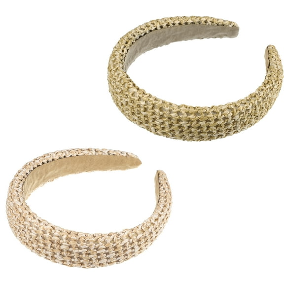 Unique Bargains 2 Pcs Straw Headband Rattan Sponge Headband Bohemian Style Wide Hair Hoop for Women Girl Khaki Pink