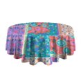 thumbnail image 5 of Multicolor Ethnic Flower Patchwork Pattern Round Tablecloth 60"x60",Wrinkle Wipeable Table Cloth for Kitchen Dining Room Picnic Patio Party, 5 of 6