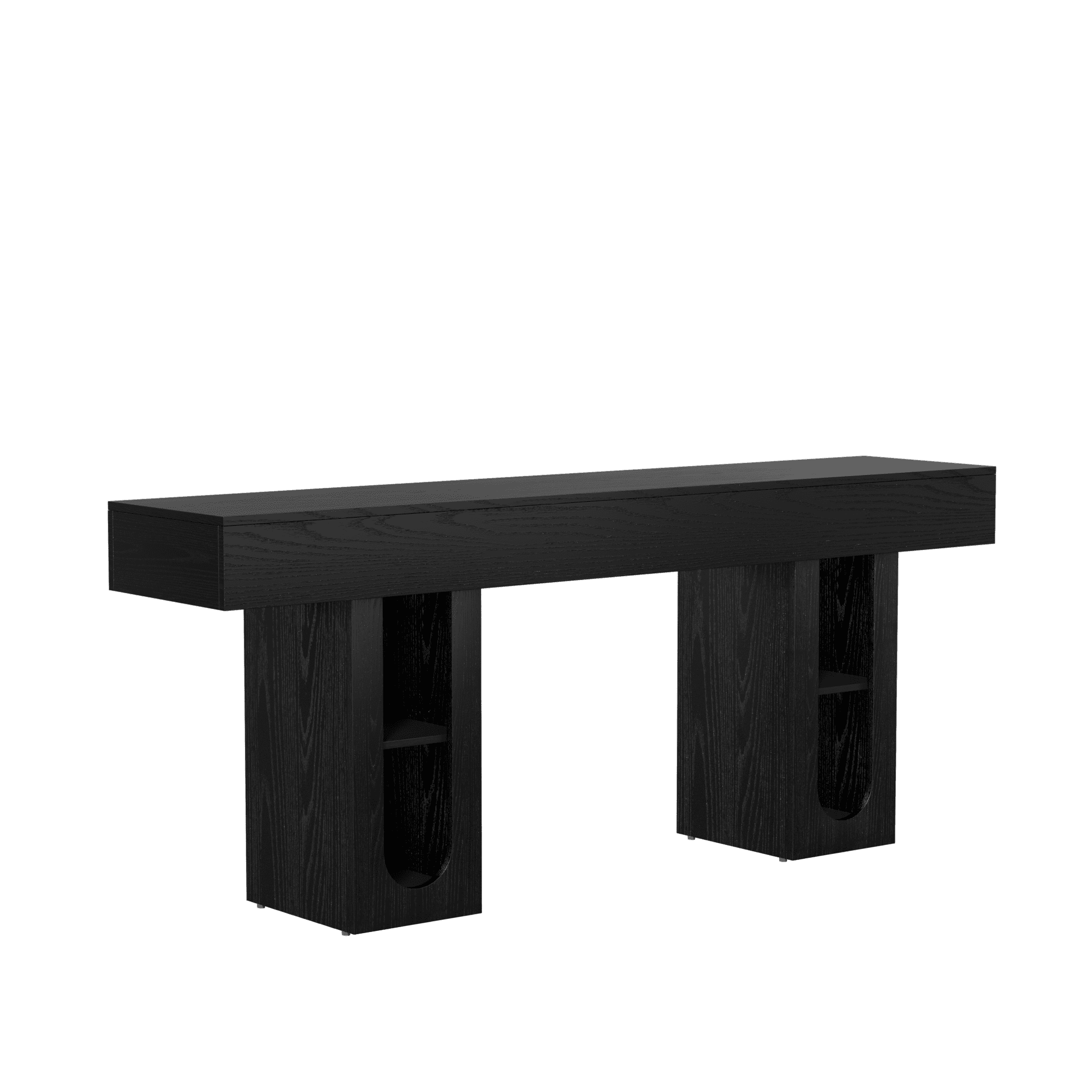 Mintazer 71" Modern U-Shaped Console Table with Charge Station, Entryway Table with Storage Shelves, Sofa Table for Entryway Hallway Living Room, Black