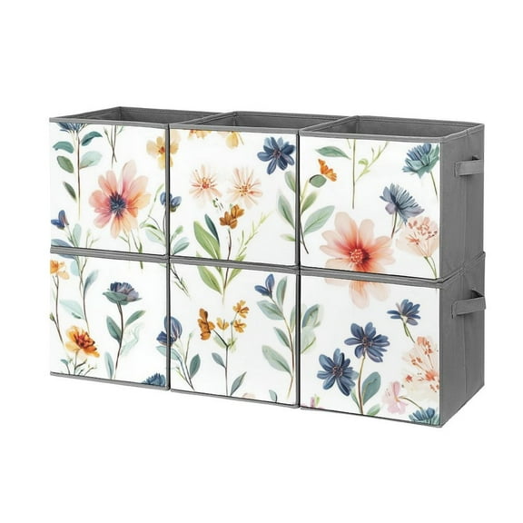 Collapsible Oxford Fabric Storage Cubes with Handles, Large Mid Foldable Oxford Cloth Bins Set of 2/6, Closet Organizers for Shelves Clothes Home Kitchen Toy - Flower Plants