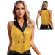 thumbnail image 3 of Blusa elegante con botones a presión y lentejuelas brillantes para mujer, cuello en V, solapa, sin mangas, para fiestas, banquetes, cócteles, fiestas, ropa de club, 3 of 5