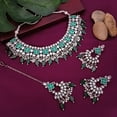 thumbnail image 2 of Efulgenz Green Choker Necklace and Earrings with Head Chain Indian Oxidized Jewelry Set for Women Antique Bohemian Faux Pearl Drop Kundan Crystal Stone Necklace Chaandbali Earrings Fashion Jewelry, 2 of 10