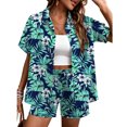 thumbnail image 2 of Youpwaven Women's 2-Piece Hawaii Vacation Set, Tropical Floral Print Short Sleeve Shirt and Shorts, Summer Beach Holiday Button Down Outfit, Casual Loose Fit Loungewear, 2 of 7