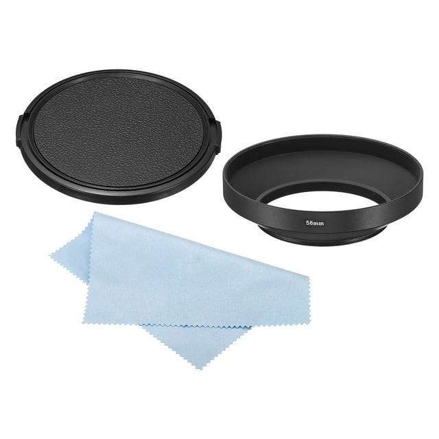 Unique Bargains 58mm Lens Hood, Wide Angle Matte Surface Hood with Cap and Cleaning Cloth for Camera Lens, Black