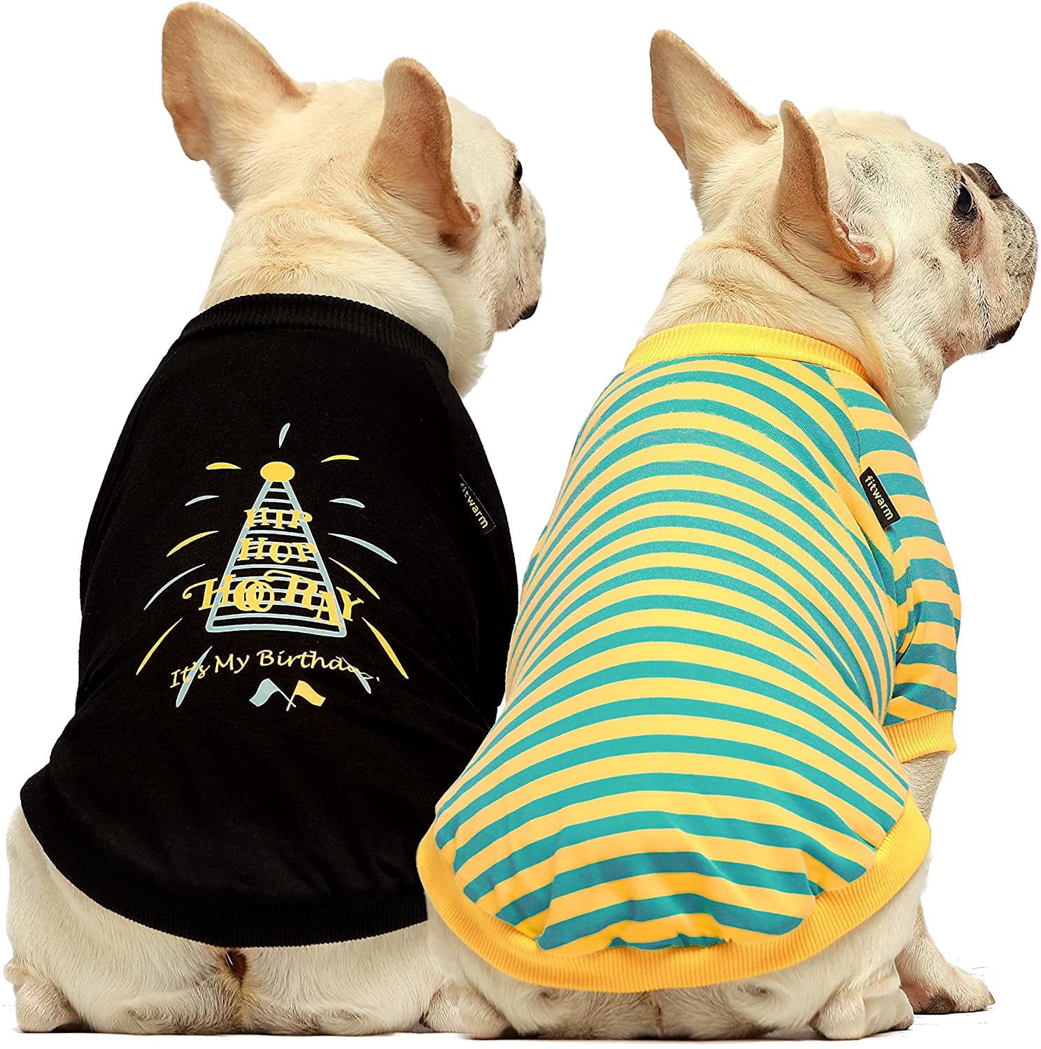 Fitwarm Striped Pet Clothes for Dog T-Shirts Pullover Cat Shirts Cotton Yellow 