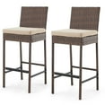 thumbnail image 3 of AVAWING Outdoor Wicker Rattan Bar Stools Set of 2 with Cushion for Backyard & Pool, Brown, 3 of 8