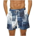 thumbnail image 2 of Luxalzxs Mens Shorts Summer Casual Beach Shorts Lightweight Elastic Waist Drawstring Board Shorts Patch Plaid Print Swim Shorts, 2 of 6