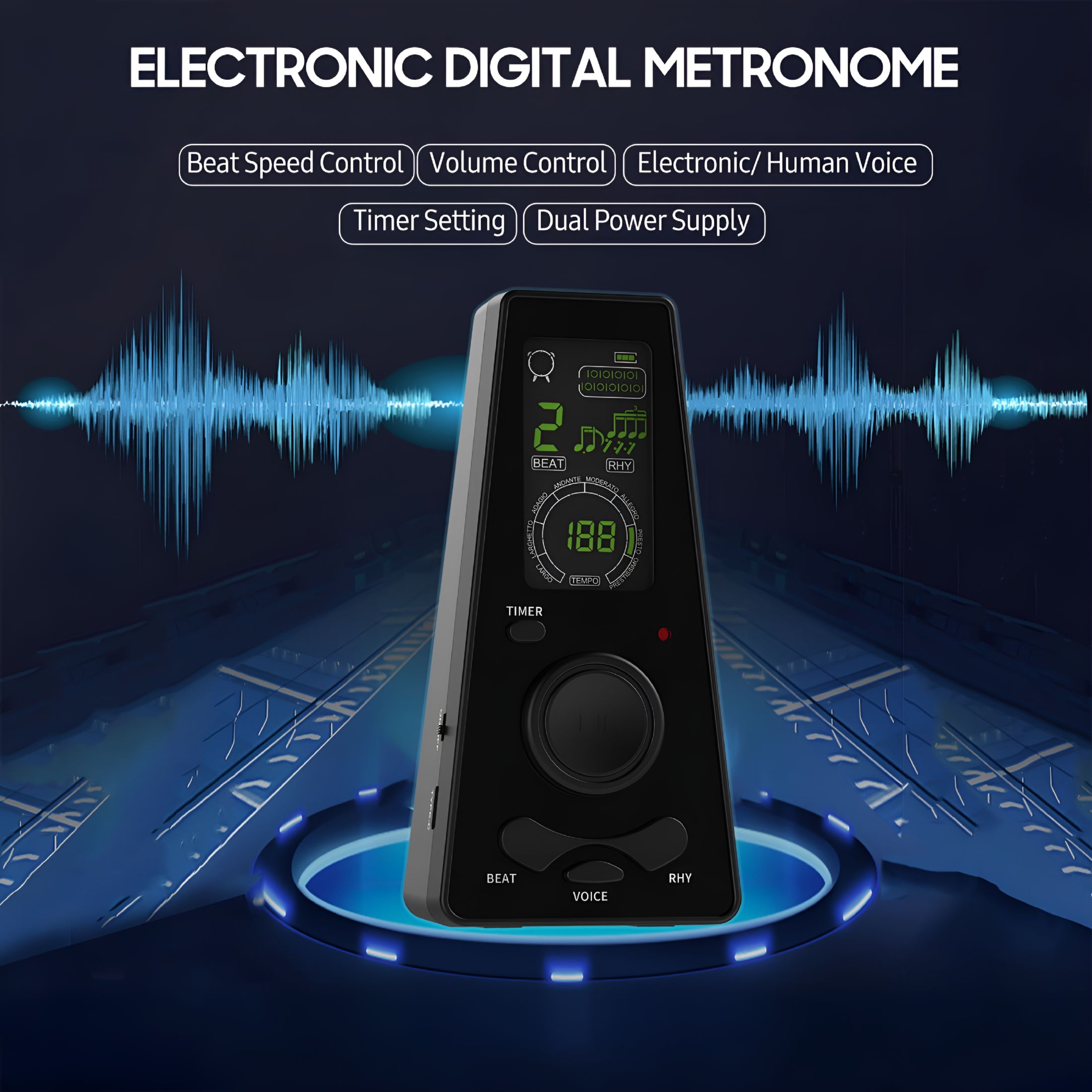GJX Electronic Digital Metronome with Timer, Beat Speed Control, for Guitar Piano Violin Drum Metronomes for Musical Precision