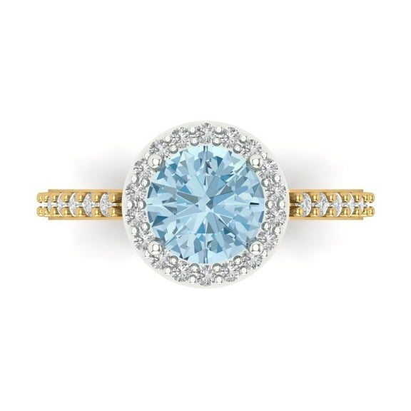 Halo Engagement Ring for Women - 1.86ct Simulated Blue Diamond in 14K White/Yellow Gold Promise Ring