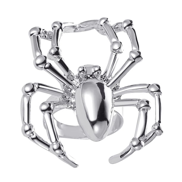 Anillo de araña, anillo abierto, accesorios de disfraz de moda, simulación creativa gótica. Plateado