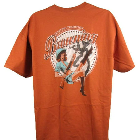Mens Browning Old School Buckmark T-Shirt Girl Shotgun Texas Orange