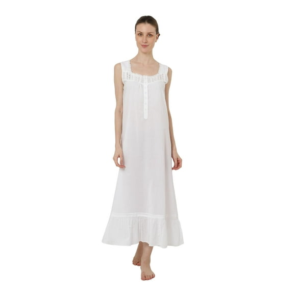 Miss Lavish London Victorian Style Nightgown Sleeveless Long Sleepwear Women Cotton Plus Size Vintage Nightdress White 8