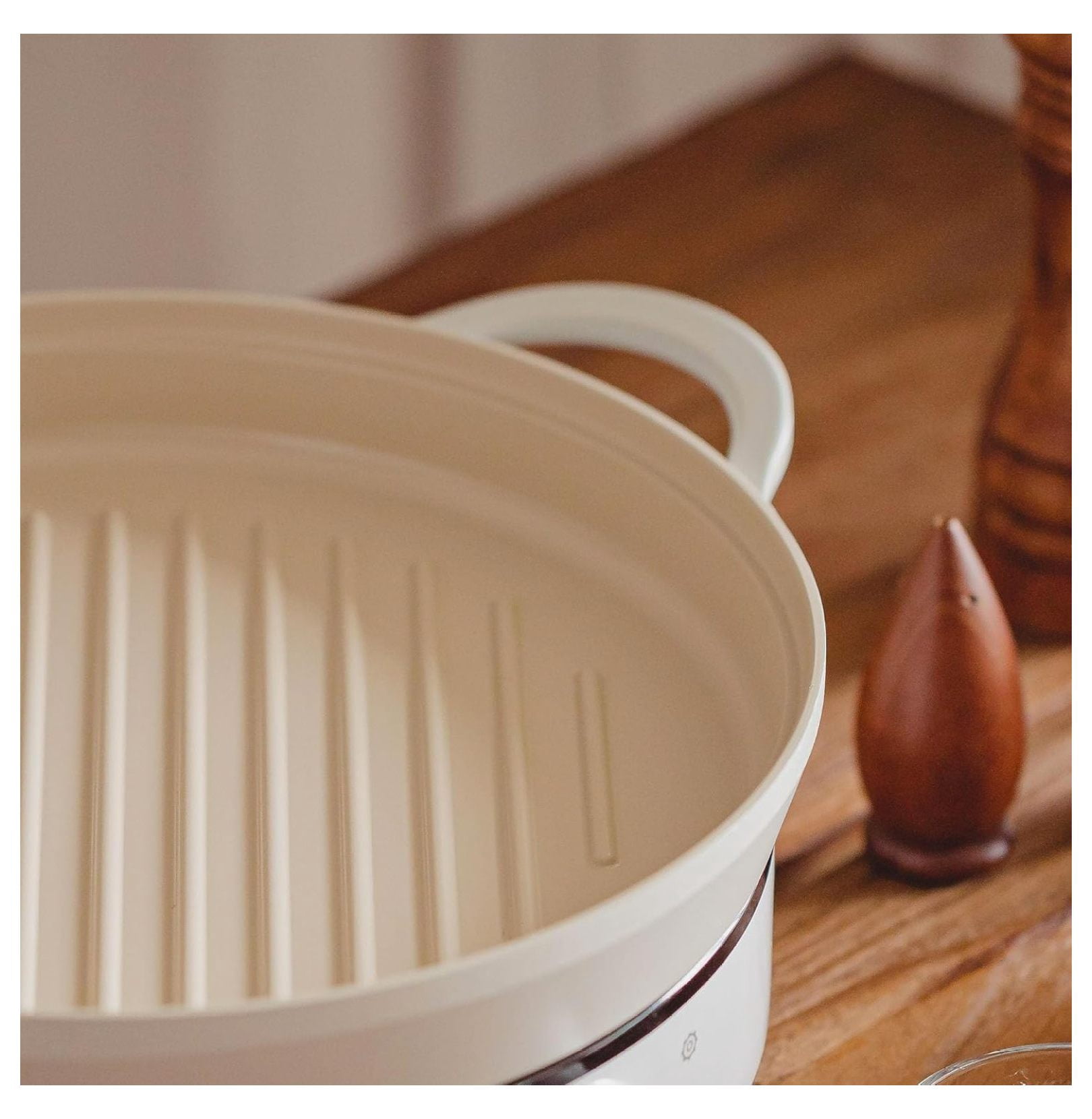 YfulYde FIKA 10inch 26cm Ivory Round Grill Pan, Impact Induction Heating