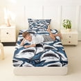 thumbnail image 4 of Feelyou Cartoon Ink Shark Twin Sheet Sets for Men Boys, Line Art Animal Bedding, Blue White, 3pcs, 4 of 5