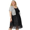 thumbnail image 3 of Women's Plus Size Shrug Cardigan Lace Allover Open Front Short Sleeve Crop Bolero Jacket Grey 4X, 3 of 7
