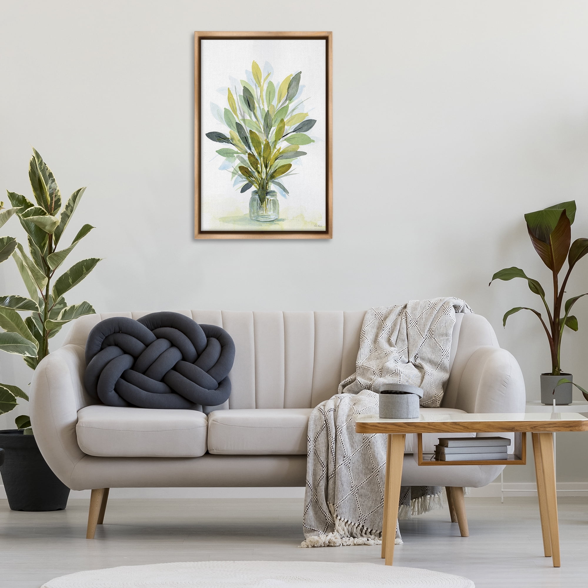 Stupell Industries Layered Leaves in Jar Botanical & Floral Painting Brown Floater Framed Art Print Wall Art, 21 x 31
