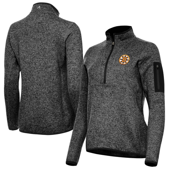 Women's Antigua Heather Black Boston Bruins Fortune Half-Zip Pullover