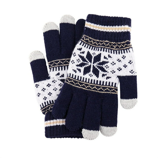 Unisex Christmas Full Finger Touch Screen Snowflake Knitted Thick Warm Gloves