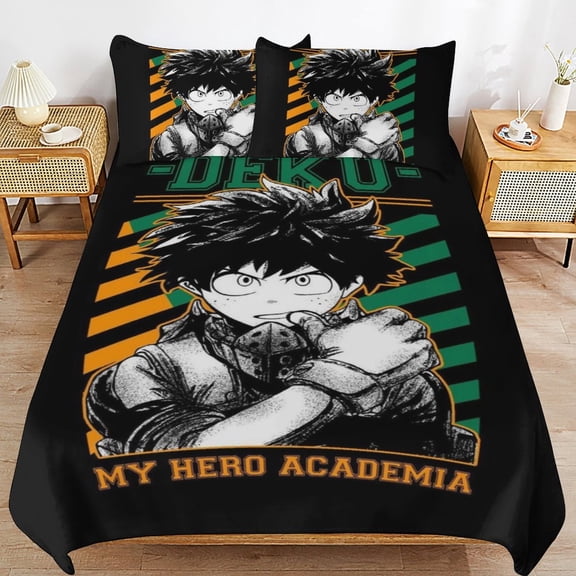 My Hero Academia Izuku Midoriya Bed Duvet Cover Microfiber Bedding Sets 3D Printed Lightweight 3 Piece Comforter Sets, 1 Duvet Cover And 2 Pillow Shams for Kids Boys Girls 86"x70"